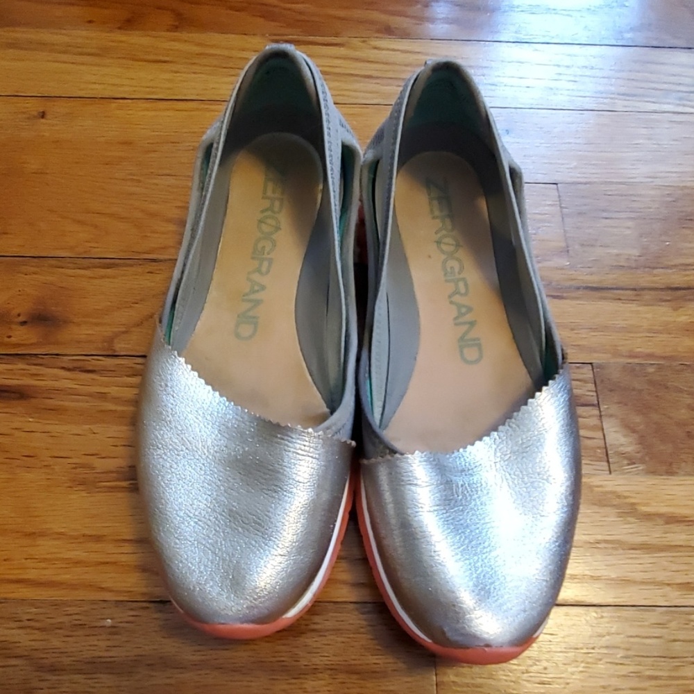 ZEROGRAND Cole Haan Wrap Slip on Silver Ballet